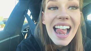 Homemade video of sweet Madi having fun with reference to the back of a car