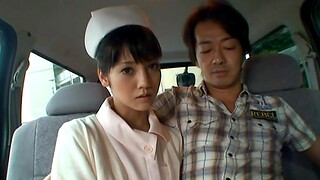Asian nurse enjoys sucking a touched dick in back of the car