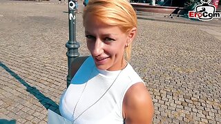 German blonde tattoo fitness slut picked up on private road
